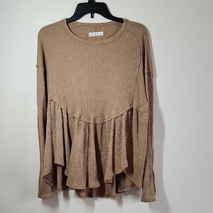 We The Free Women's Tan Ruffle Hem Top Boho Flowy